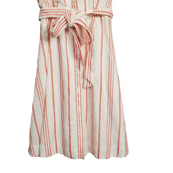 J Crew NWT Size 4 Dress Linen Full Button Front Sleeveless Stripe Belt Tie Long - Picture 5 of 13